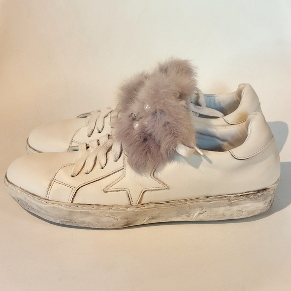 Piranha distressed white leather sneakers w fur trim, EU41, New, trade sample - Picture 3 of 16